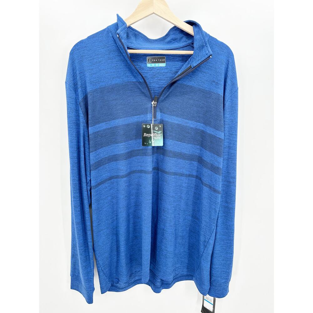 PGA Tour Golf Royal Heather Blue Quarter Zip Pullover‎ Men's Size X-Large NWT